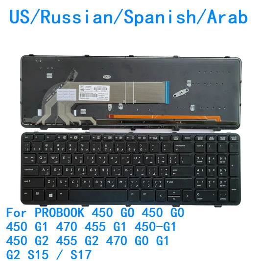 US RU SP AR Backlit Keyboard For HP PROBOOK 450 GO 450 G0 450 G1 470 455 G1 450-G1 450 G2 455 G2 470 G0 G1 G2 S15 / S17  HP laptop repair parts
