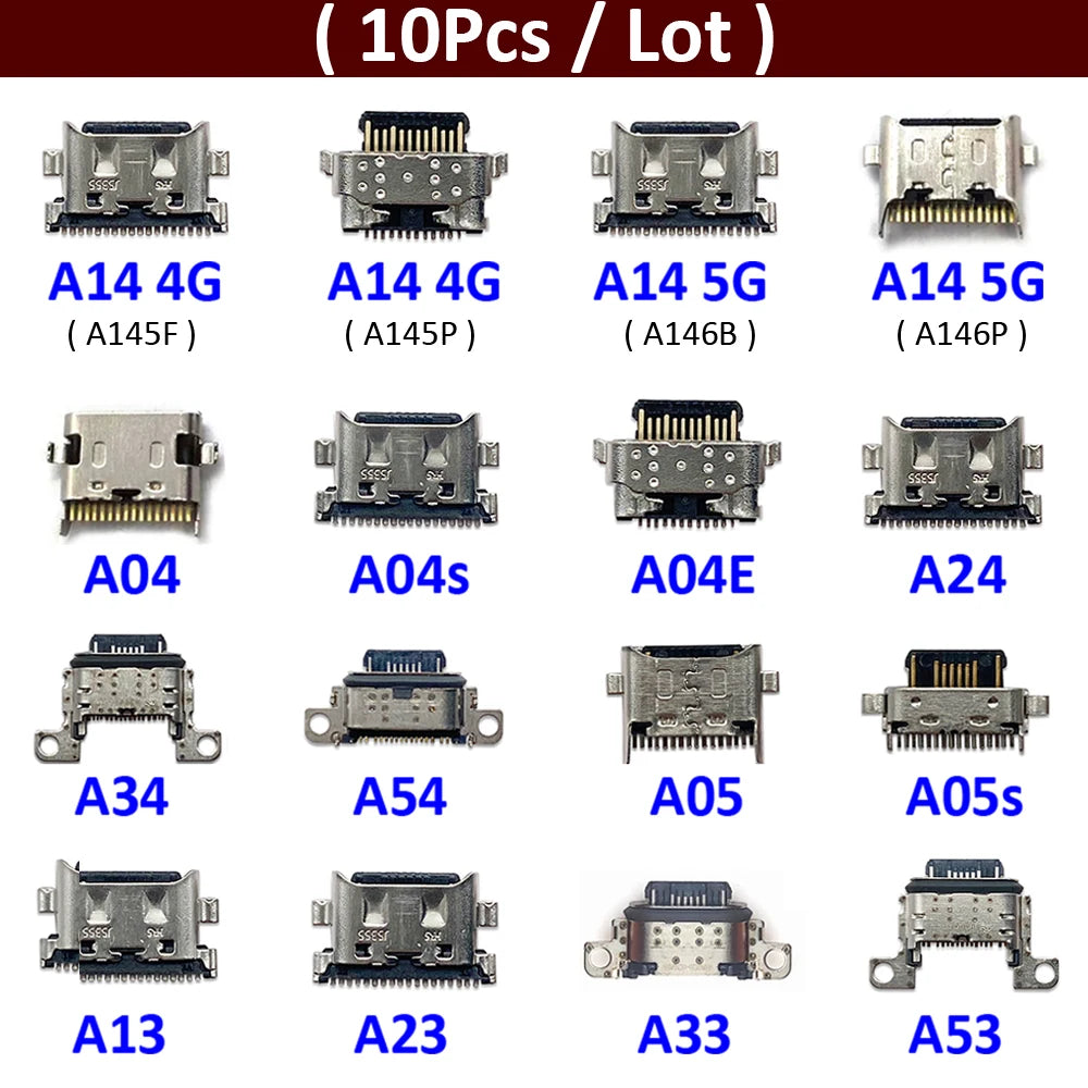 10Pcs, Micro USB socket connector charger Charging Port For Samsung A14 A04 A04s A04E A24 A34 A54 A05 A05s A13 A23 A33 A53 4G 5G Samsung phone repair parts