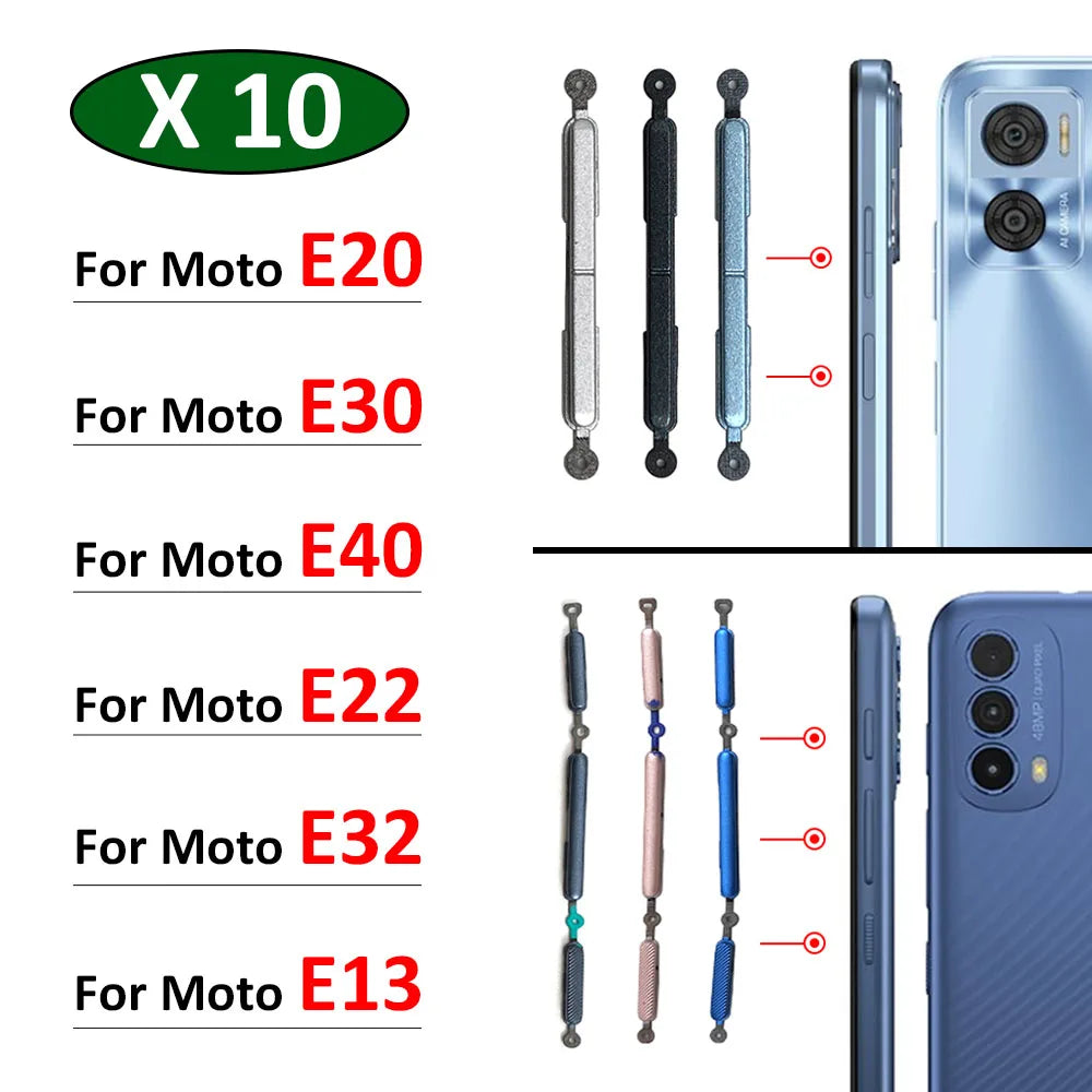 10Pcs/Lot, New For Motorola Moto E20 E30 E40 E22 E32 E13 Power Button + Volume Side Button Key Replacement Parts Motorola phone repair parts