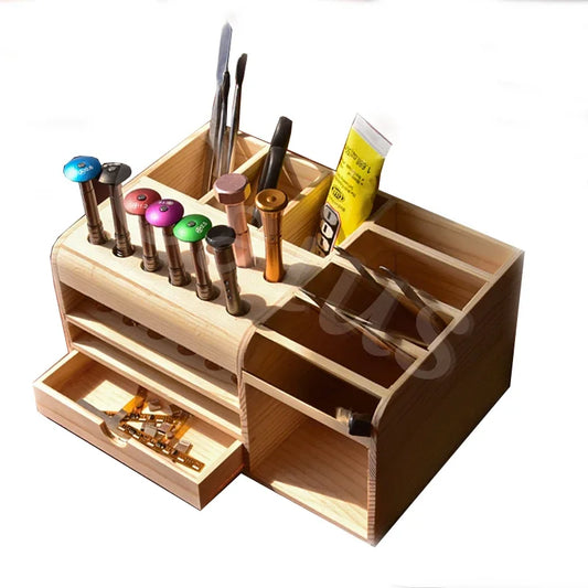 Caius Wooden Multifunctional Storage Box Screwdriver Tweezers Insert Box Mobile Phone Repair Desktop Reception Tool Parts Box Professional Repair Tools