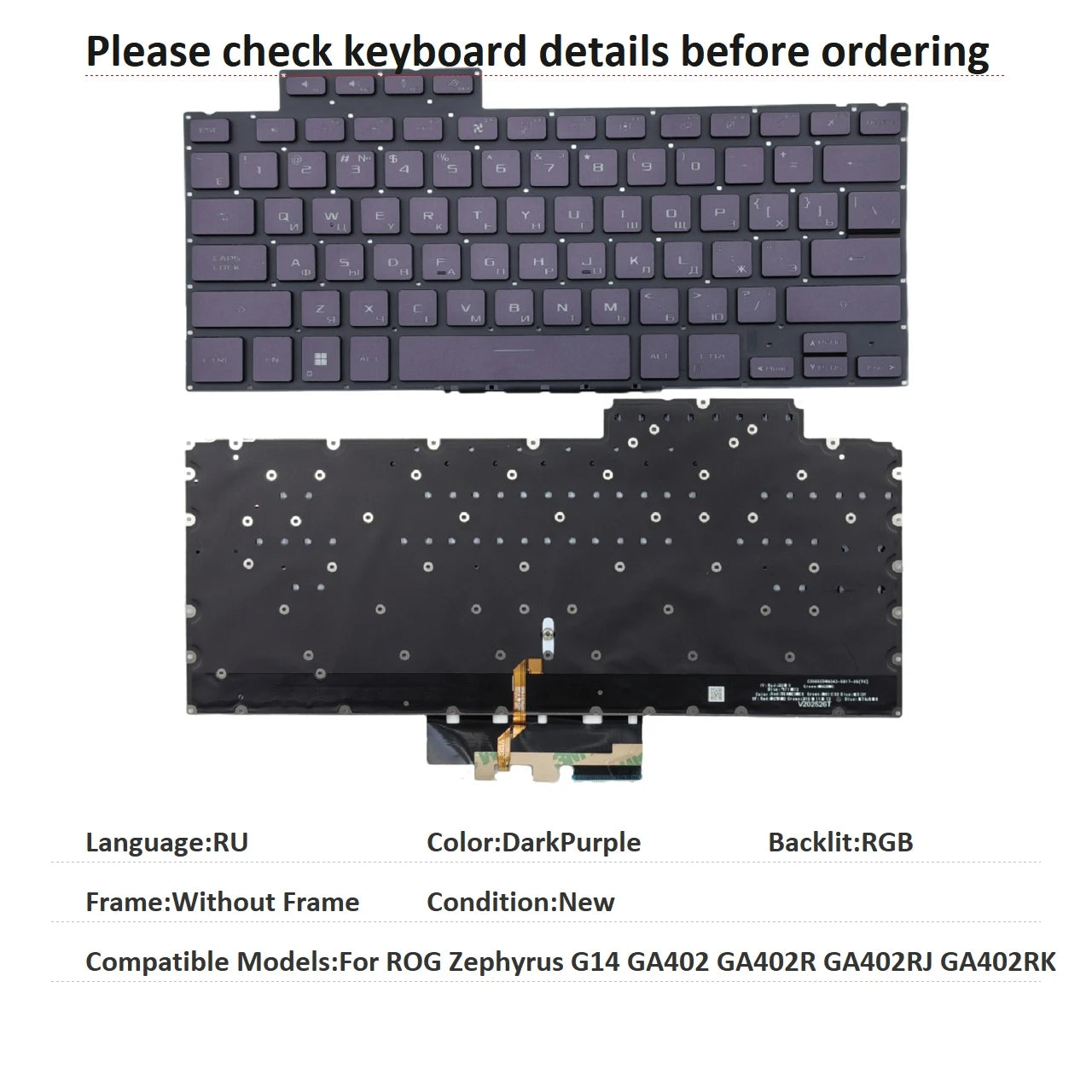 New Russian Latin Language  RGB Keyboard For ASUS ROG Zephyrus G14 GA402 GA402R GA402RJ GA402RK Notebook PC Replacement Keyboard ASUS laptop repair parts