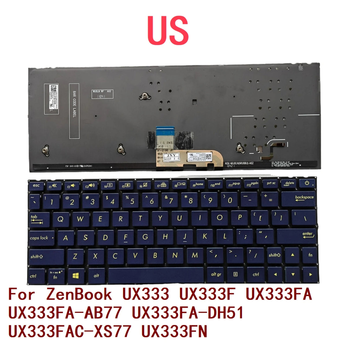 New US Laptop Backlit Keyboard For ASUS ZenBook UX333 UX333F UX333FA UX333FA-AB77 UX333FA-DH51 UX333FAC-XS77 UX333FN ASUS laptop repair parts