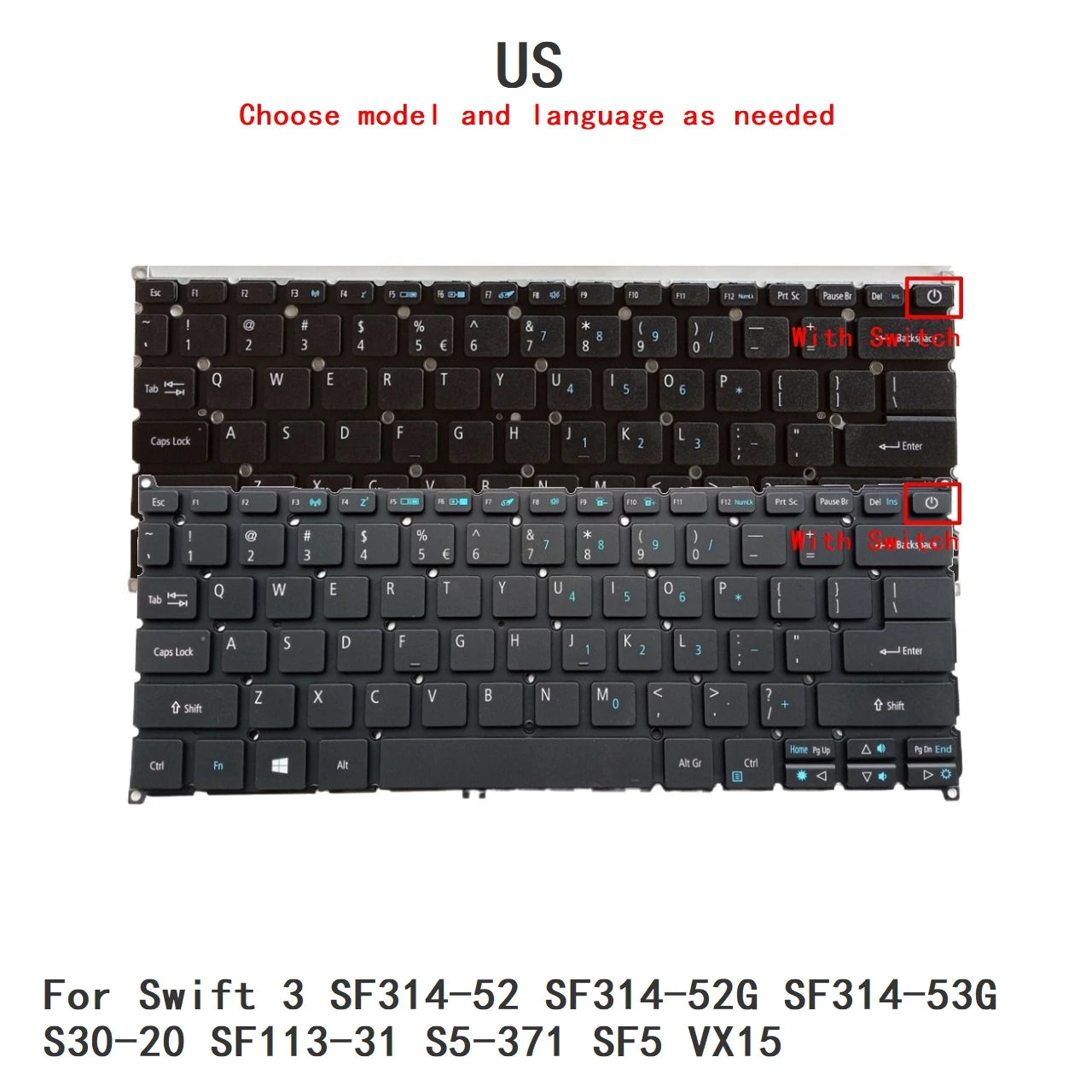 New US Language  Backlit Keyboard For Acer Swift 3 SF314-52 SF314-52G SF314-53G S30-20 SF113-31 S5-371 SF5 VX15  ACER laptop repair parts