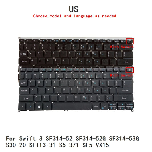 New US Language  Backlit Keyboard For Acer Swift 3 SF314-52 SF314-52G SF314-53G S30-20 SF113-31 S5-371 SF5 VX15  ACER laptop repair parts