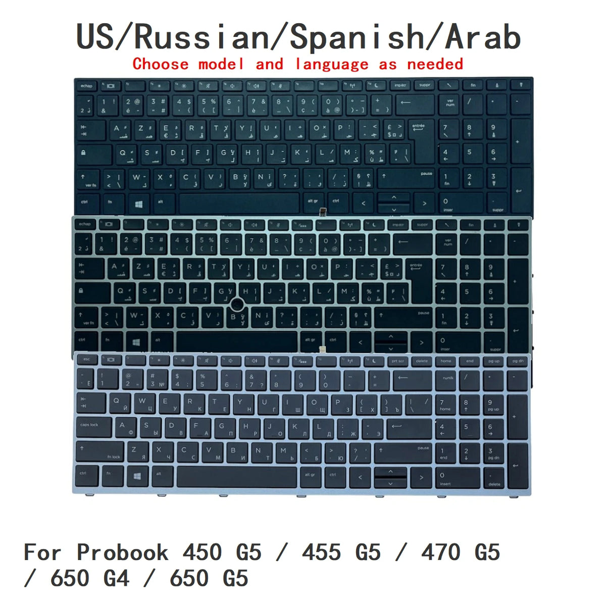 New US Russian Spanish Arab Language  Backlit Keyboard For HP Probook 450 G5 / 455 G5 / 470 G5 / 650 G4 / 650 G5 X8CA  HP laptop repair parts