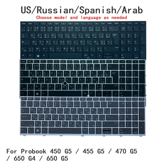 New US Russian Spanish Arab Language  Backlit Keyboard For HP Probook 450 G5 / 455 G5 / 470 G5 / 650 G4 / 650 G5 X8CA  HP laptop repair parts