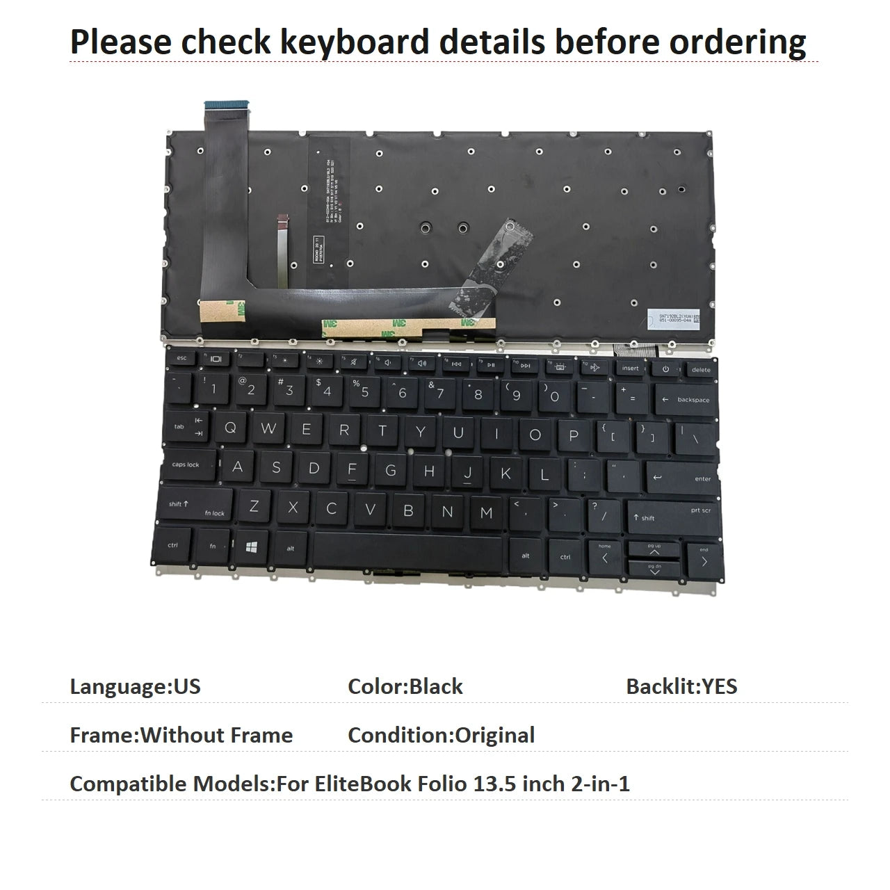New US Spanish Language  Backlit Keyboard For HP EliteBook Folio 13.5 inch 2-in-1 Notebook PC Replacement Keyboard  HP laptop repair parts