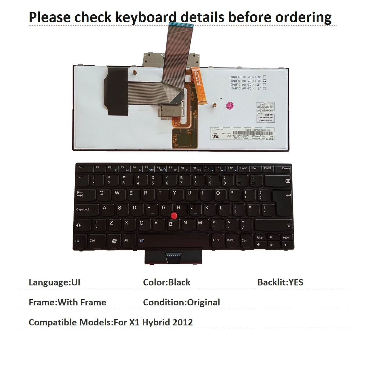 New UI Spanish Language  Backlit Keyboard For Lenovo Thinkpad X1 Hybrid 2012 Notebook PC Replacement Keyboard Lenovo laptop repair parts