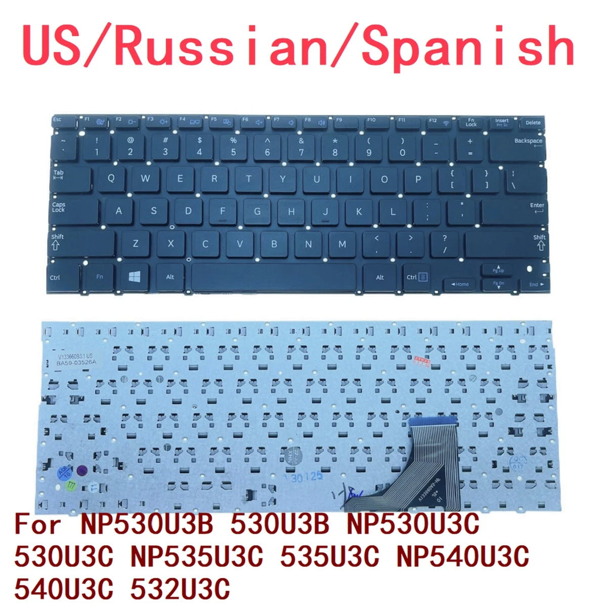New US Russian Spanish Laptop Keyboard For Samsung NP530U3B 530U3B NP530U3C 530U3C NP535U3C 535U3C NP540U3C 540U3C 532U3C SAMSUNG laptop repair parts