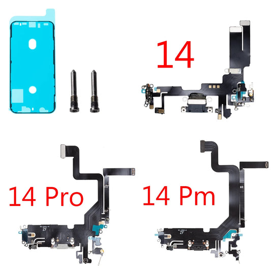 1set Charging Port Flex Cable for iPhone 14 Pro Max Plus USB Charger Dock Connector With Waterproof Microphone Ribbon Repair iPhone phone repair parts