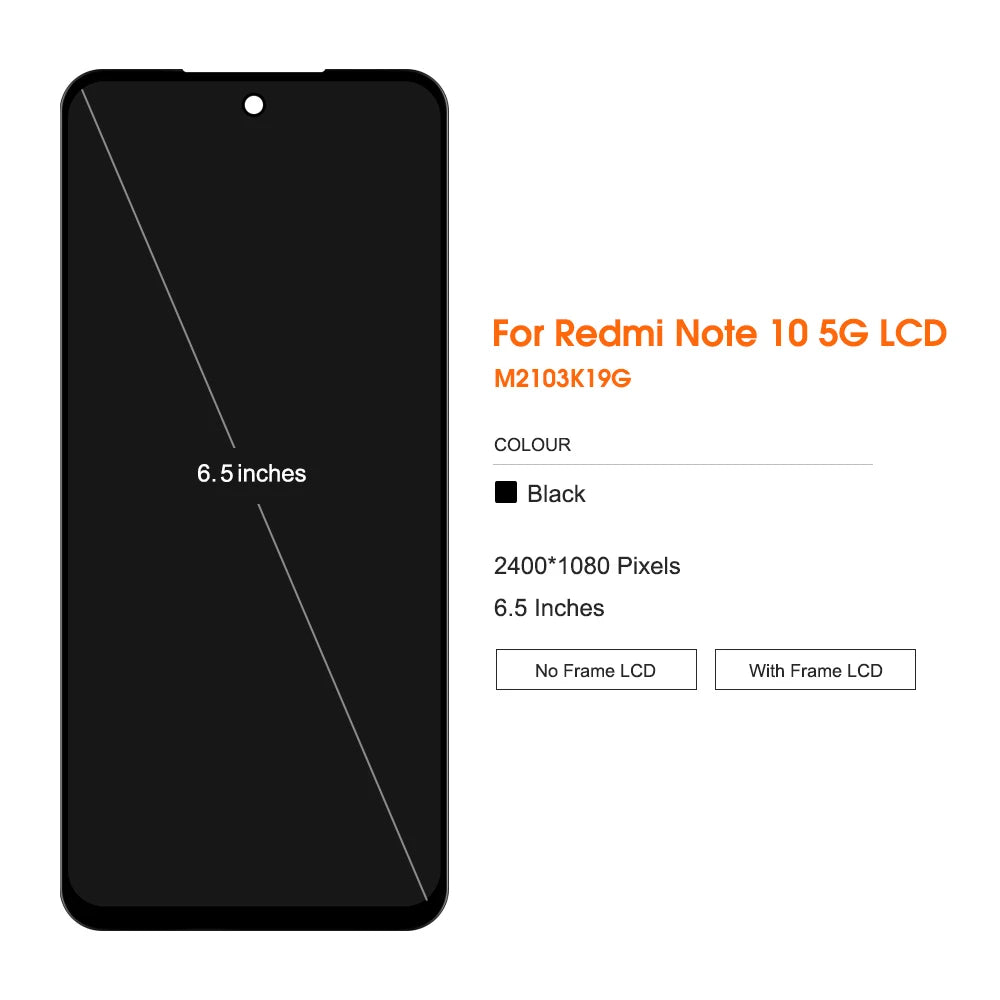 6.5'' Display for Xiaomi Redmi Note 10 5G M2103K19G Lcd Display Touch Screen with Frame for Redmi Note 10 5G Replacement Screen Xiaomi phone repair parts