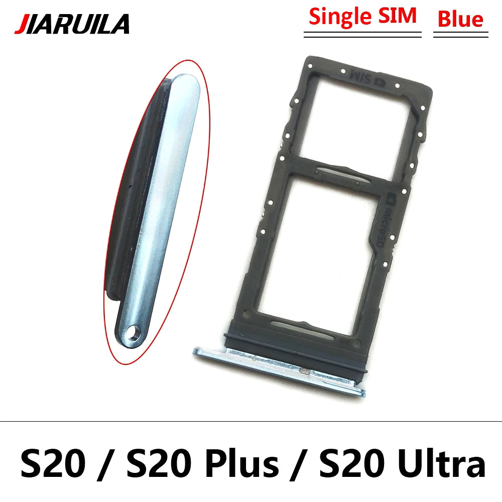 New Single Dual SIM Card Tray  For Samsung  S20 Plus Ultra Sim Slot Holder Replacement Parts Black / Blue / Grey
