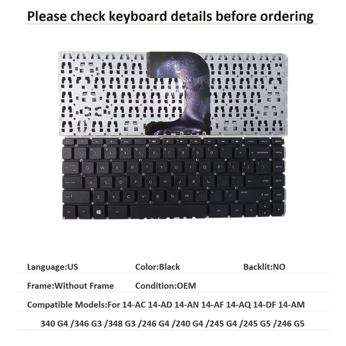 US SP AR BR Keyboard For HP 14-AC 14-AD 14-AN 14-AF 14-AQ 14-DF 14-AM 340 G4 /346 G3 /348 G3 /246 G4 /240 G4 /245 G4 /245 G5 /24 HP laptop repair parts