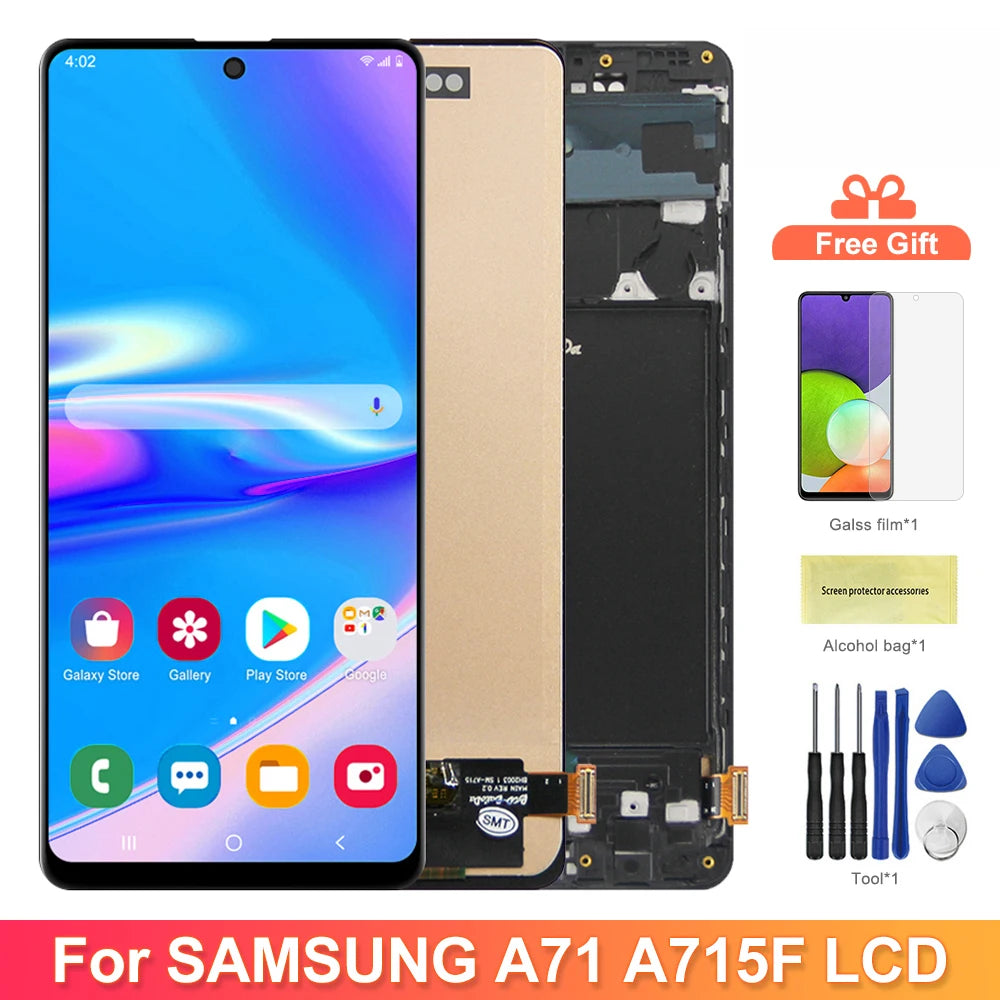 A71 Display Screen Replacement, for Samsung Galaxy A71 LCD Display Digital Touch Screen with Frame for Samsung A71 A715 A715F Samsung phone repair parts