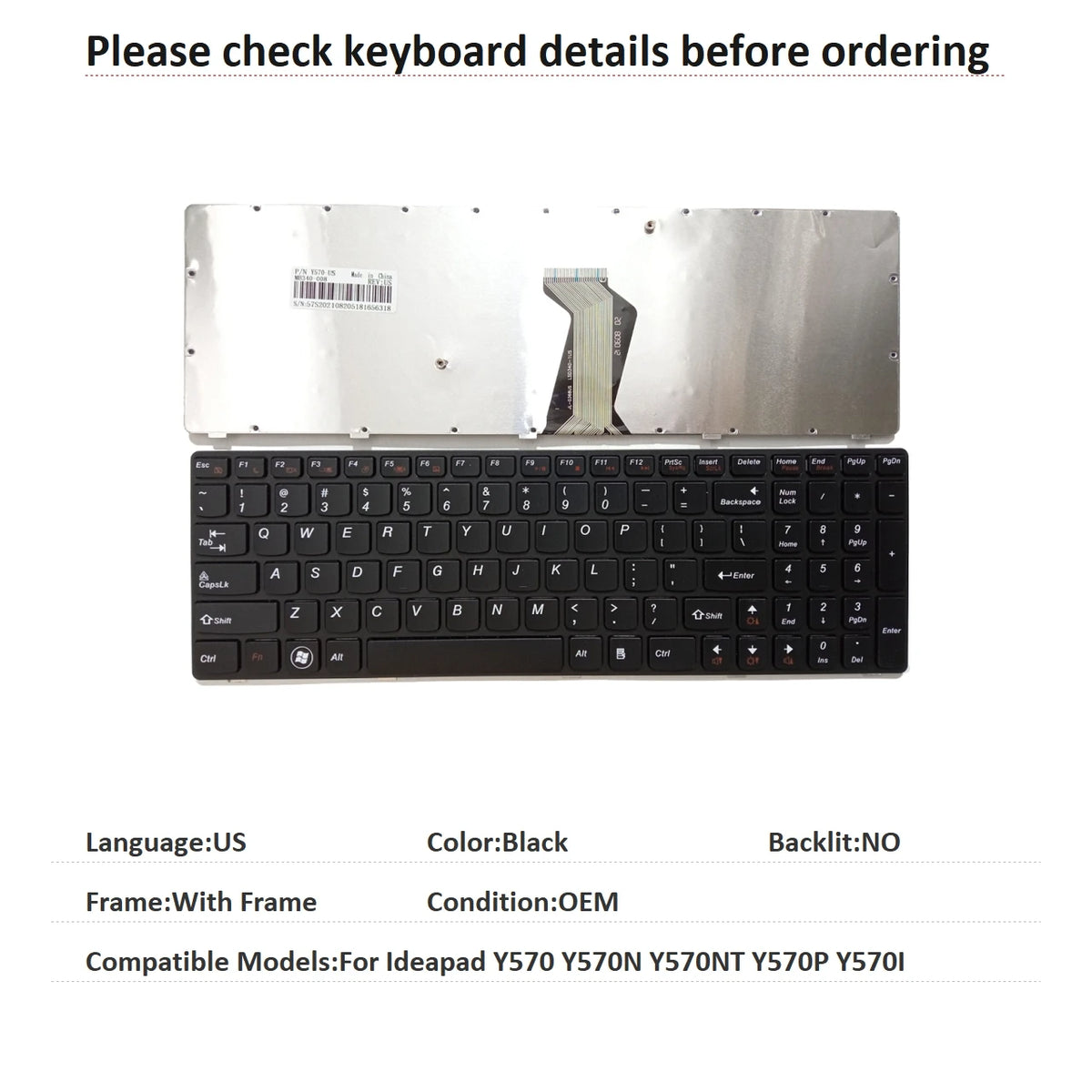 New US Language  Keyboard For Lenovo Ideapad Y570 Y570N Y570NT Y570P Y570I Notebook PC Replacement Keyboard Lenovo laptop repair parts