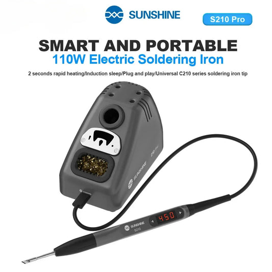 SUNSHINE S210 Pro Smart Portable Soldering Iron LED LCD Display 100-450℃ Free Temperature Control for Mobile Phone PCB Repair Professional Repair Tools