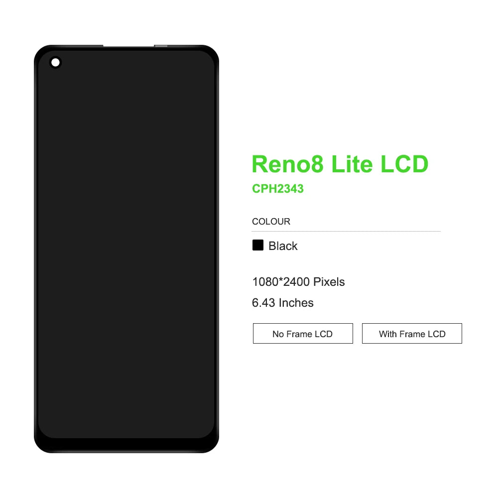 AMOLED For OPPO Reno8 Lite 8Lite LCD Display Touch Screen Digitizer Assembly For Oppo Reno8 Lite CPH2343 Display Replacement OPPO phone repair parts