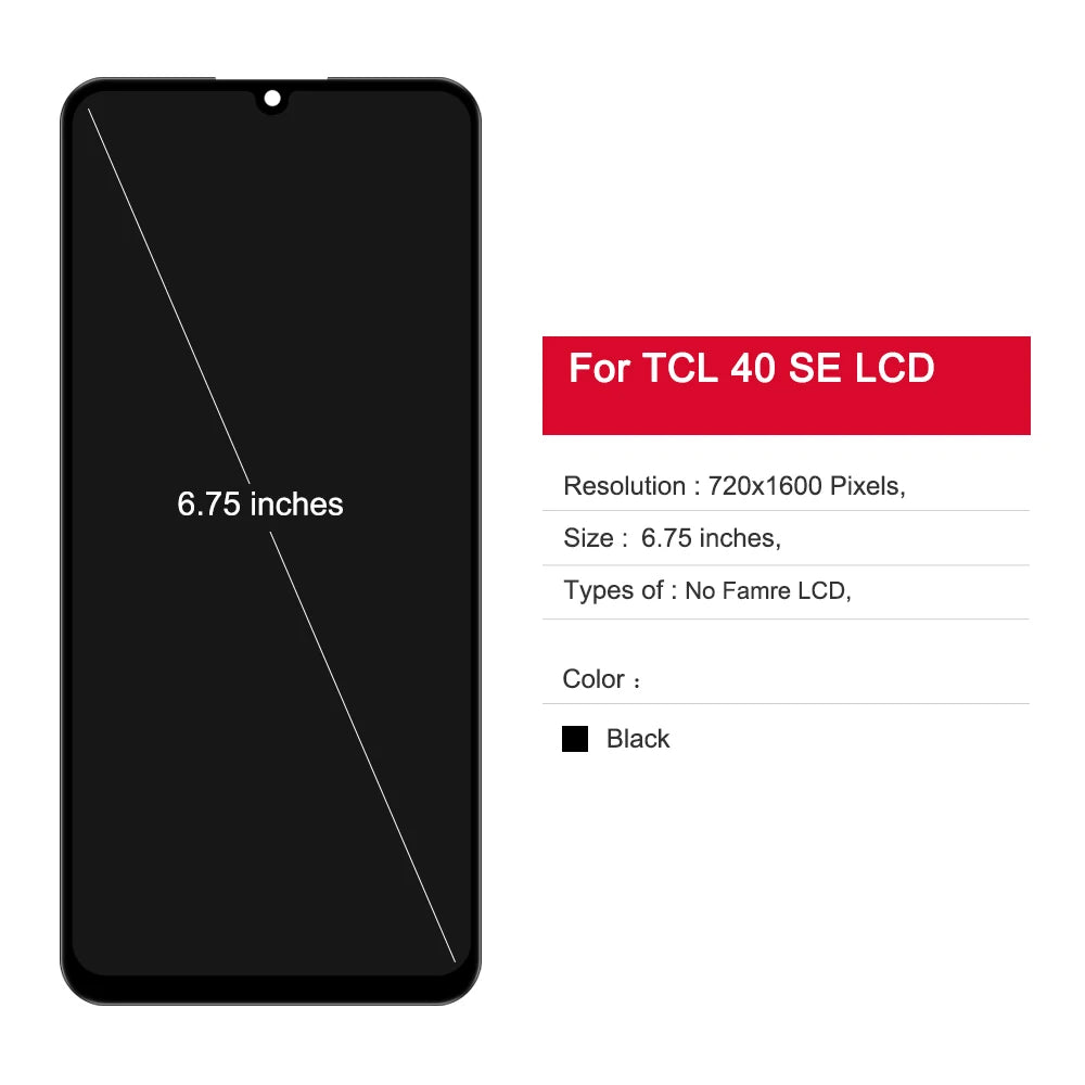 6.75" For TCL 40 SE Display LCD With Touch Screen Digitizer Full Assembly For TCL 40SE T610 T610K T610P Repairpart TCL phone repair parts