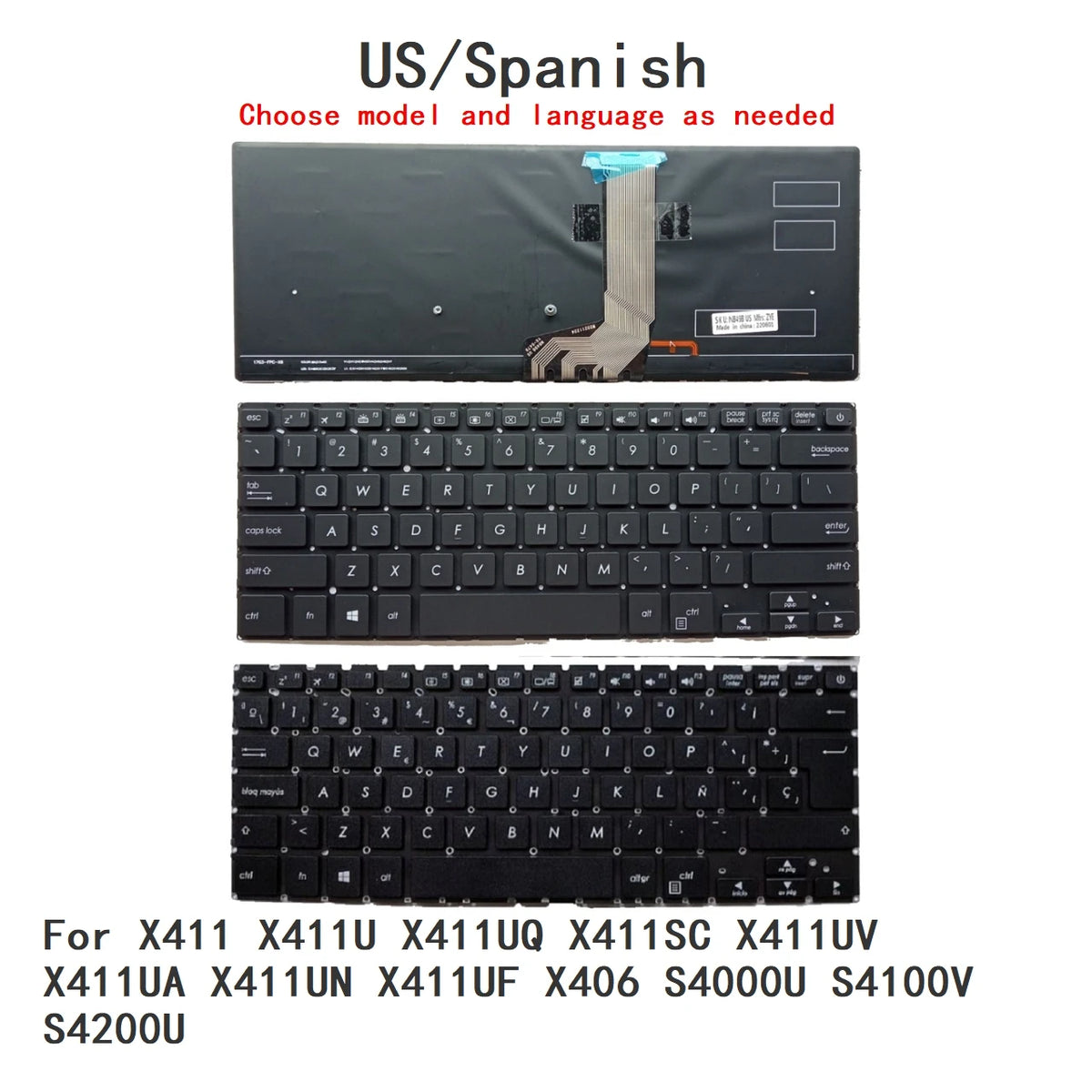 New US Spanish Backlit Keyboard For ASUS X411 X411U X411UQ X411SC X411UV X411UA X411UN X411UF X406 S4000U S4100V S4200U ASUS laptop repair parts