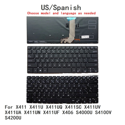 New US Spanish Backlit Keyboard For ASUS X411 X411U X411UQ X411SC X411UV X411UA X411UN X411UF X406 S4000U S4100V S4200U ASUS laptop repair parts