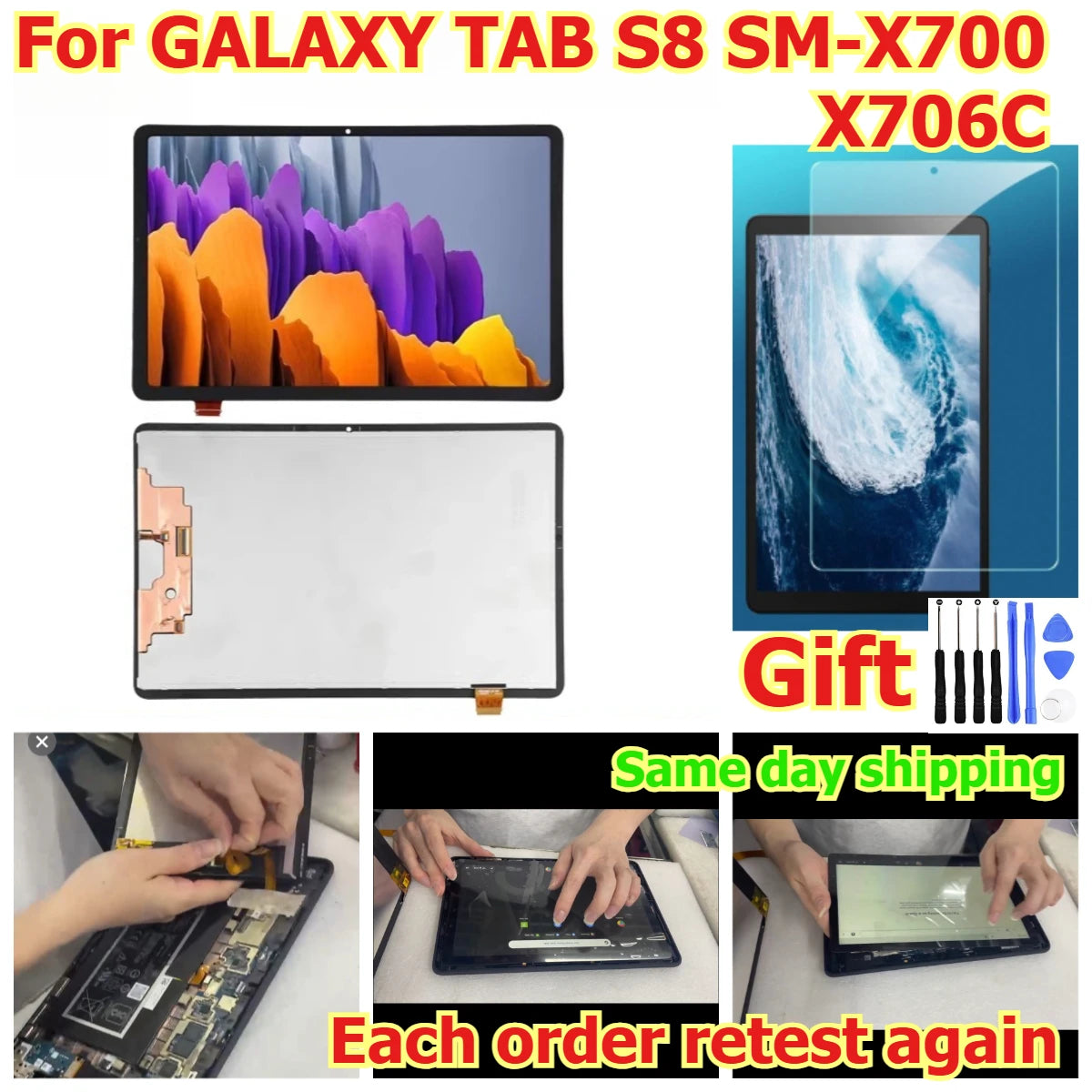 100% tested Tab touch lcd display screen panel for Samsung GALAXY TAB S8 SM-X700 X706C digitizer glass assembly Samsung tablet repair parts