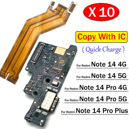 10Pcs Dock Connector Micro USB Charger Charging Port Main Flex Cable Microphone Board For XIaomi Redmi Note 14 Pro Plus 4G 5G  Xiaomi  Xiao mi phone repair parts