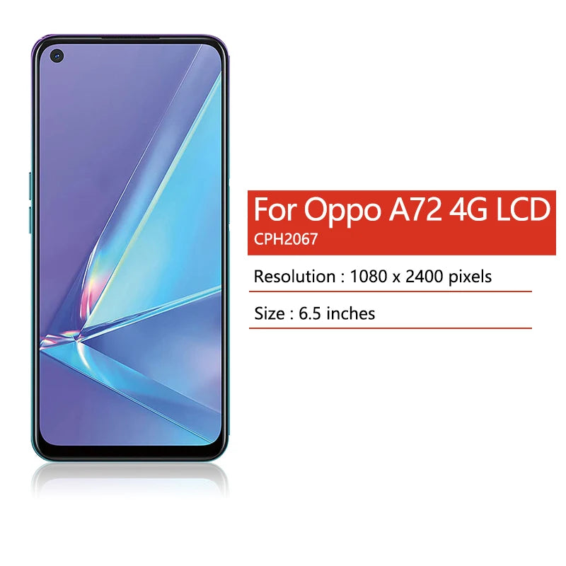 6.5" Tested A72 4G Screen Replacement for Oppo A72 CPH2067 Lcd Display Touch Screen Digitizer Assembly with Frame  Oppo phone repair parts