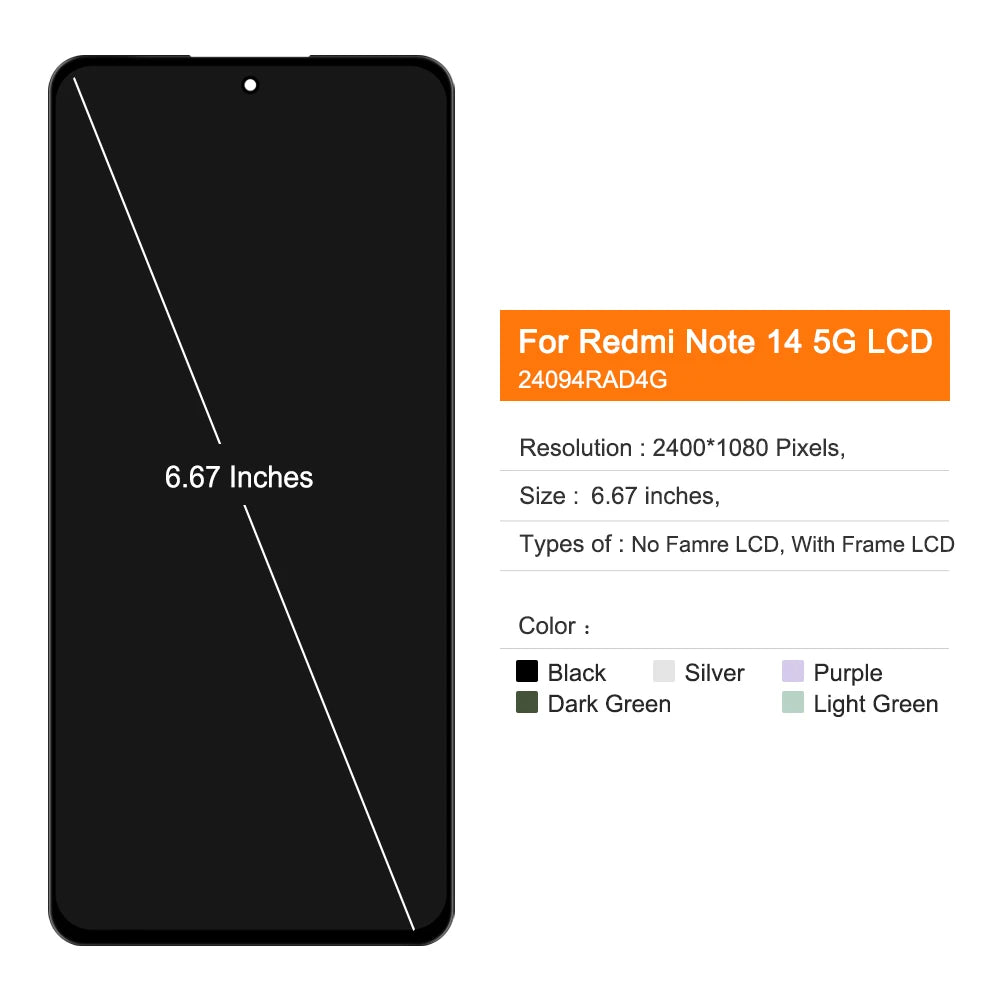 6.67 '' Super Amoled Display For Xiaomi Redmi Note 14 5G lcd touch screen digitizer Assembly For redmi note 14 lcd display Xiaomi phone repair parts
