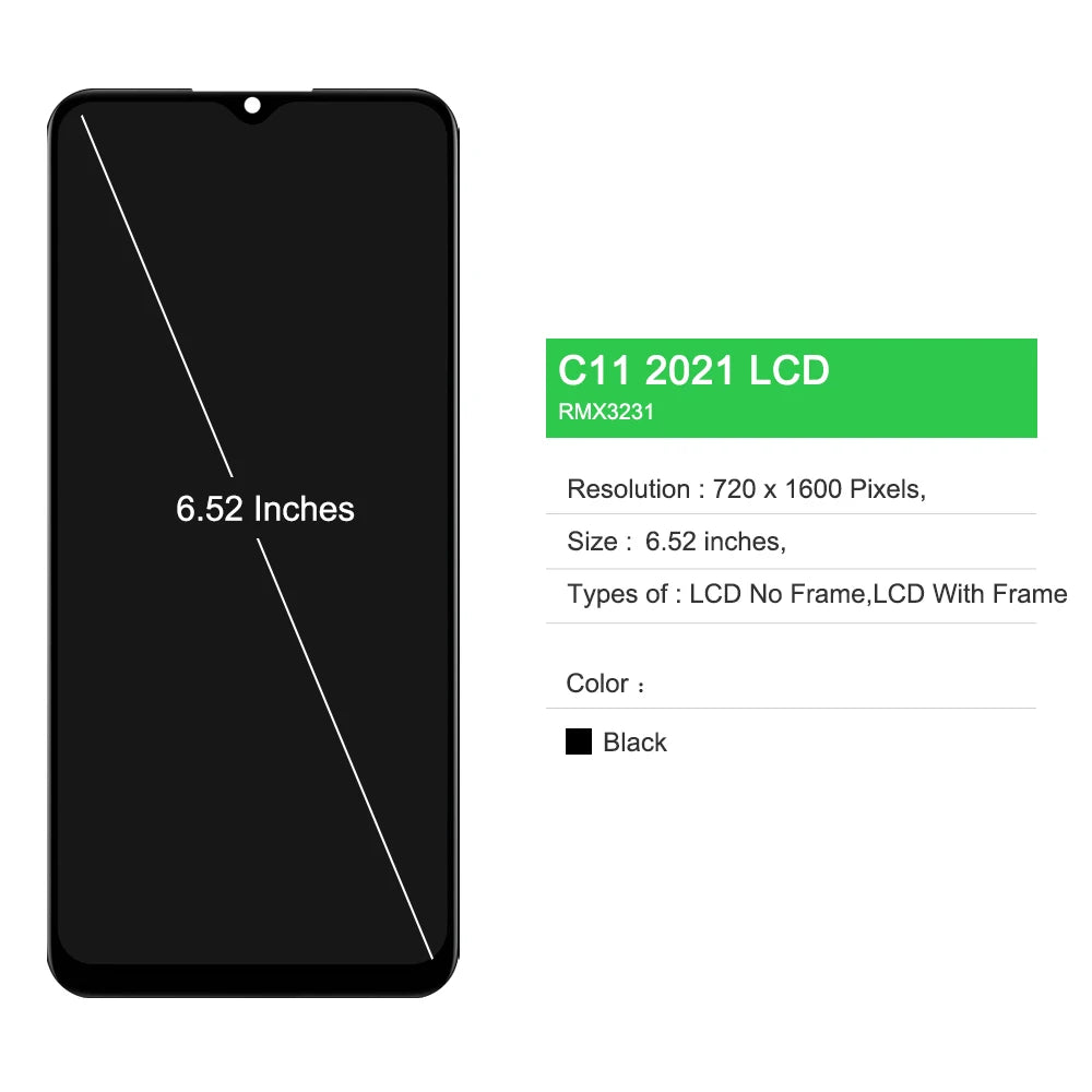 6.52" Screen Assembly for Realme C11 2021 Lcd Display Digital Touch Screen with Frame for Realme C11 2021 Screen Replacement Realme repair parts