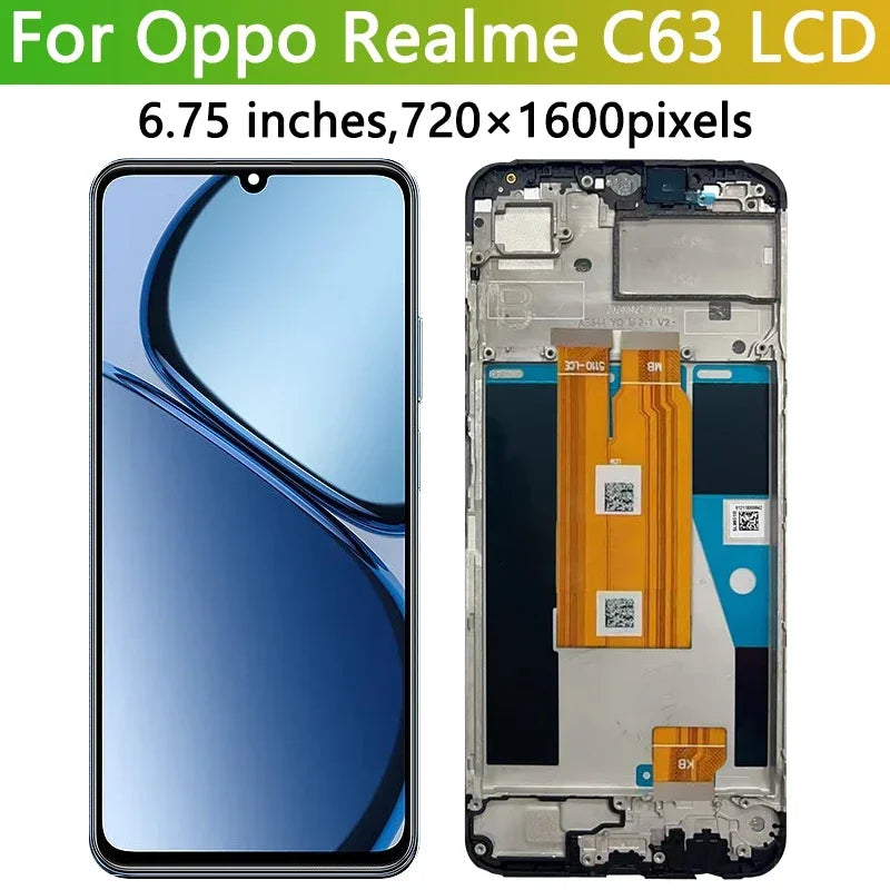 6.75"NEW IPS LCD For OPPO Realme C63 4G LCD Display Screen Frame+Touch Panel Digitizer 6.75"For Oppo Realme C63 LCD Frame Oppo phone repair parts Realme phone repair parts