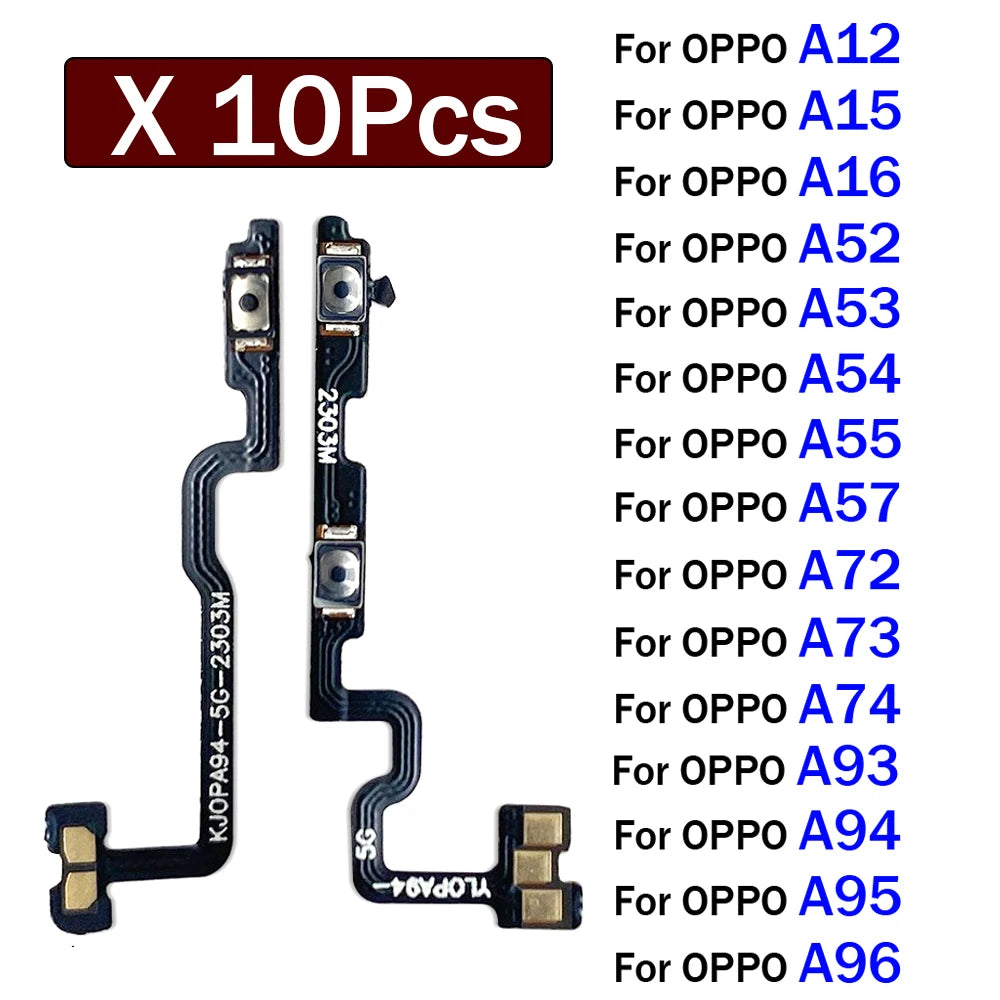 10Pcs, Power On Off Volume Side Button Key Flex Cable For OPPO A12 A15 A16 A52 A53 A54 A55 A57 A72 A73 A74 A93 A94 A95 A96 4G 5G OPPO phone repair parts