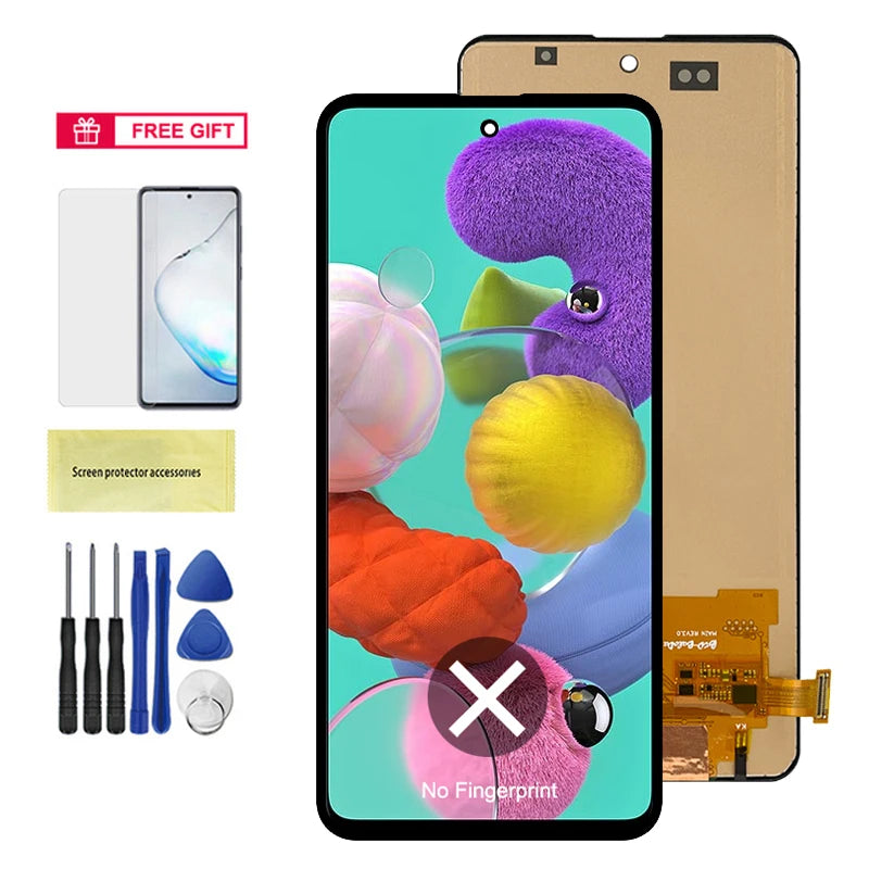 AMOLED A51 Display Screen With Fingerprint, for Samsung Galaxy A51 A515 A515F Lcd Display Touch Screen Digitizer Replacement Samsung phone repair parts