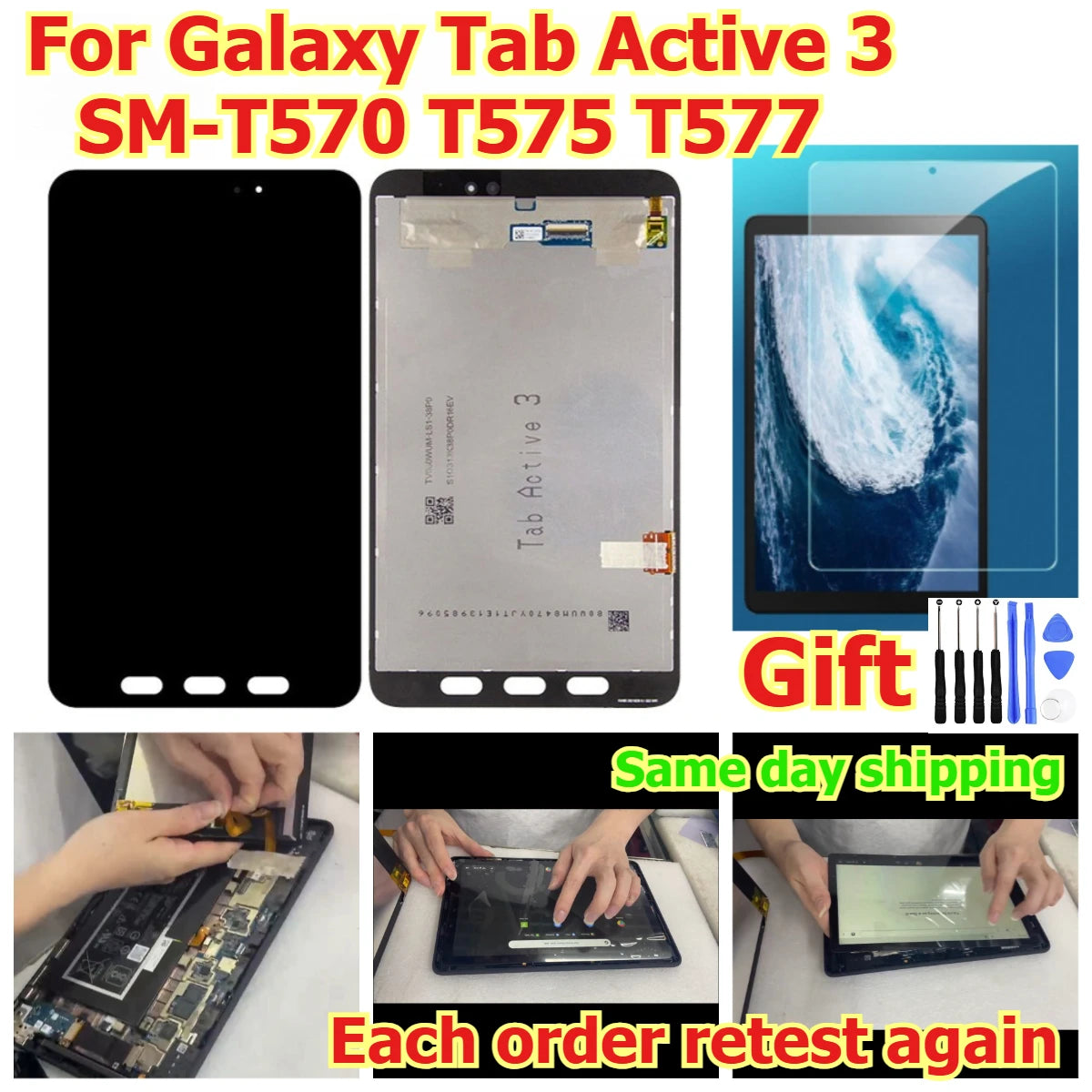 100% tested Tab touch lcd display screen panel for Samsung Galaxy Tab Active 3 SM-T570 T575 T577 digitizer glass assembly Samsung tablet repair parts