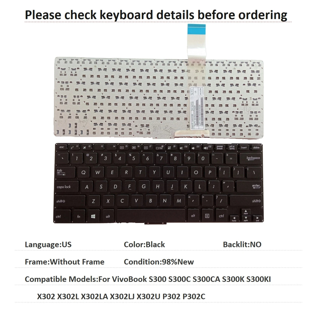New US Latin Language  Keyboard For ASUS VivoBook S300 S300C S300CA S300K S300KI X302 X302L X302LA X302LJ X302U P302 P302C ASUS laptop repair parts
