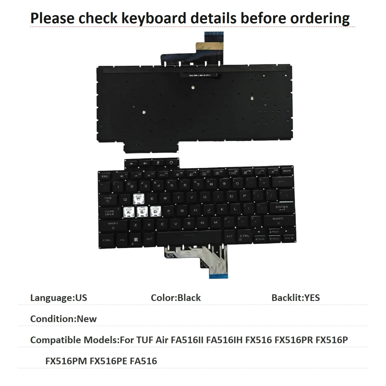 New US Language  Backlit Keyboard For ASUS TUF Air FA516II FA516IH FX516 FX516PR FX516P FX516PM FX516PE FA516 V202526CS1 ASUS laptop repair parts