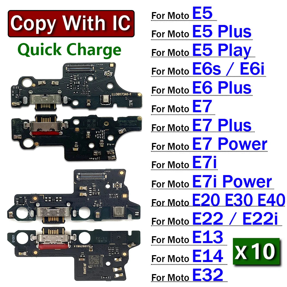 10Pcs，USB Charger Charging Dock Port Connector Flex Cable For Moto E5 E6 E6i E6s E7i E7 Plus Power Play E20 E30 E13 E14 E22 E32 Motorola phone repair parts
