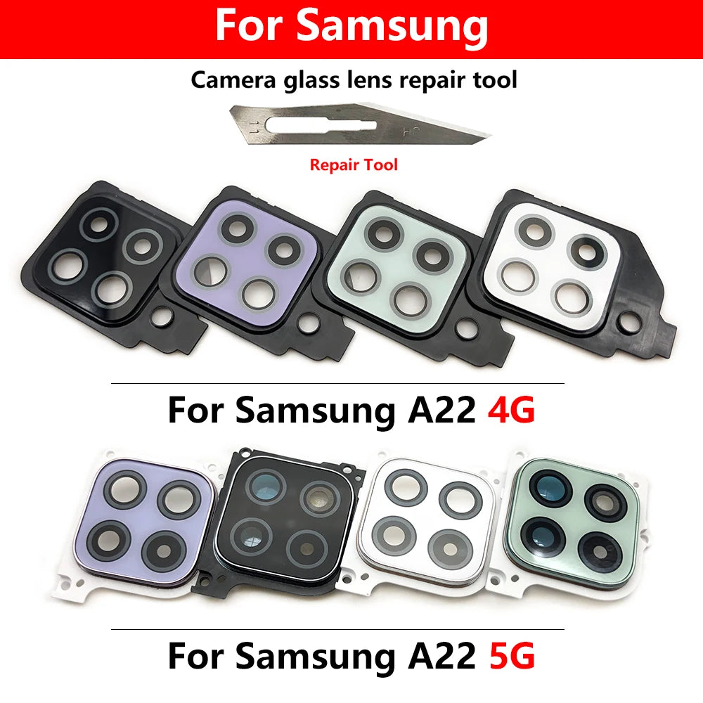 10Pcs/Lot, Housing Back Rear Camera Glass Lens Cover Frame Holder For Samsung A22 4G 5G A225F A226B Samsung phone repair parts
