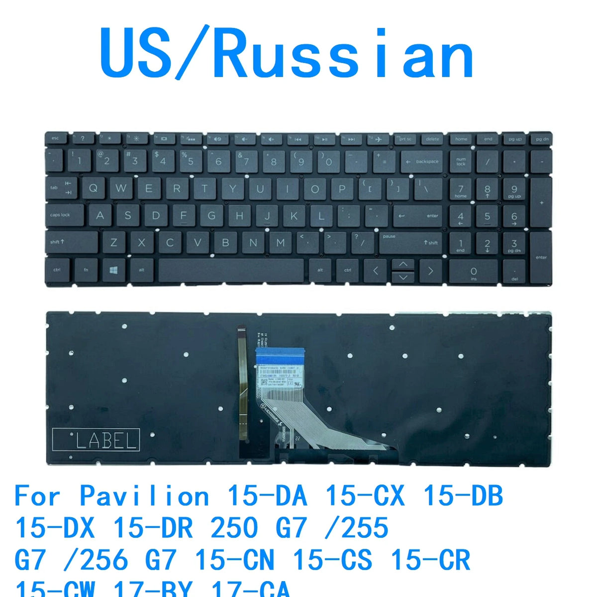 US RU Backlit Keyboard For HP Pavilion 15-DA 15-CX 15-DB 15-DX 15-DR 250 G7 /255 G7 /256 G7 15-CN 15-CS 15-CR 15-CW 17-BY 17-CA  HP laptop repair parts