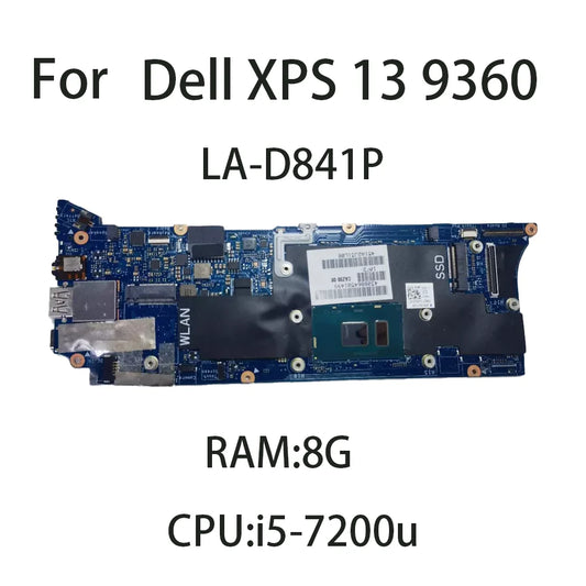 4N87K For Dell XPS 13 9360 LA-D841P Laptop Motherboard With CPU:i5-7200U RAM:8G DELL  laptop repair parts