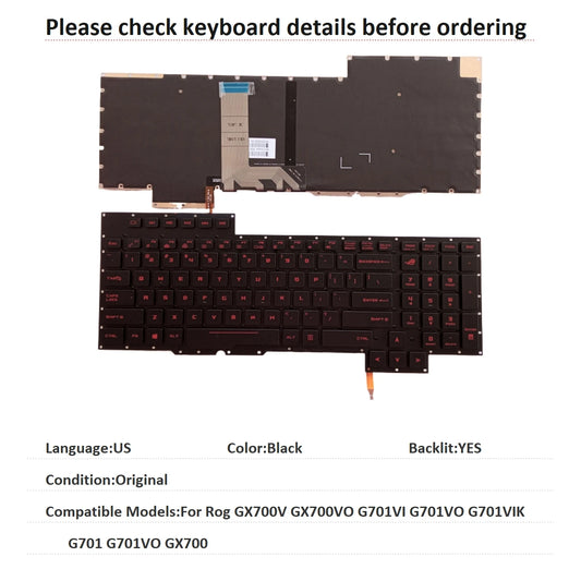New US Language  Backlit Keyboard For ASUS Rog GX700V GX700VO G701VI G701VO G701VIK G701 G701VO GX700 Replacement Keyboard ASUS laptop repair parts