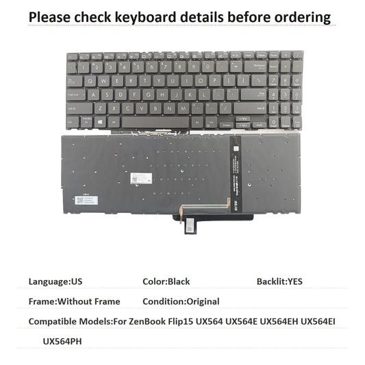 New US Language  Backlit Keyboard For ASUS ZenBook Flip15 UX564 UX564E UX564EH UX564EI UX564PH Notebook PC Replacement Keyboard ASUS laptop repair parts