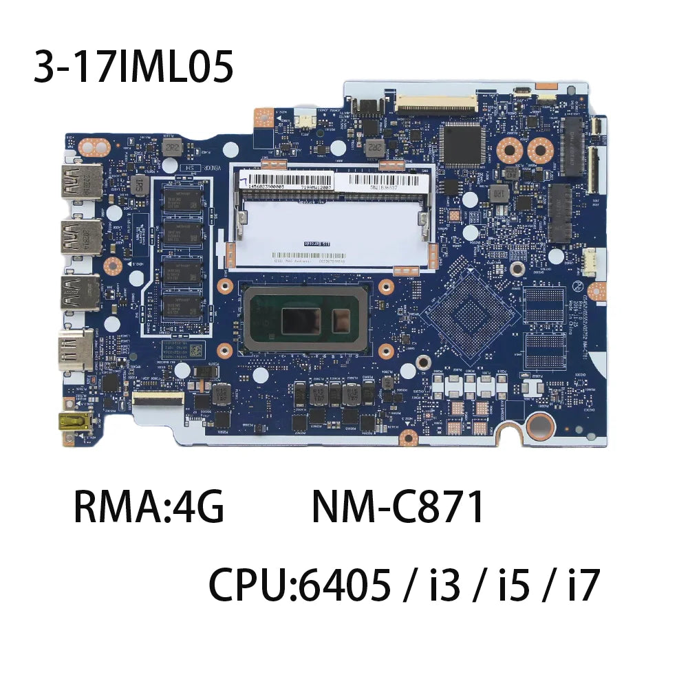 Laptop Motherboard For Lenovo Ideapad 3-17IML05 NM-C781 With CPU I3-10110U I5-10210U I7-10510U RAM:4G FRU 5B21B36541 5B21B36537 Lenovo laptop repair parts