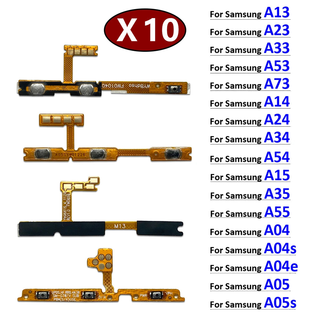 10Pcs, Power On Off Volume Side Button Flex Cable For Samsung A13 A23 A33 A73 A53 A14 A24 A34 A54 A15 A35 A55 A04 A05 A05 4G 5G Samsung phone repair parts