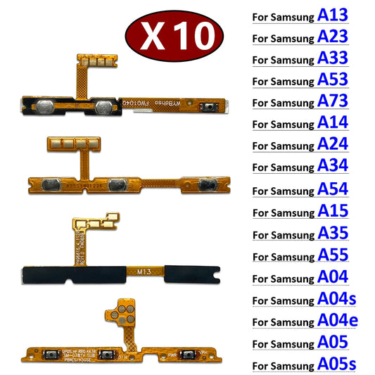 10Pcs, Power On Off Volume Side Button Flex Cable For Samsung A13 A23 A33 A73 A53 A14 A24 A34 A54 A15 A35 A55 A04 A05 A05 4G 5G Samsung phone repair parts