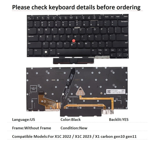 New US Language  Backlit Keyboard For Lenovo Thinkpad X1C 2022 / X1C 2023 / X1 carbon gen10 gen11 Replacement Keyboard Lenovo laptop repair parts