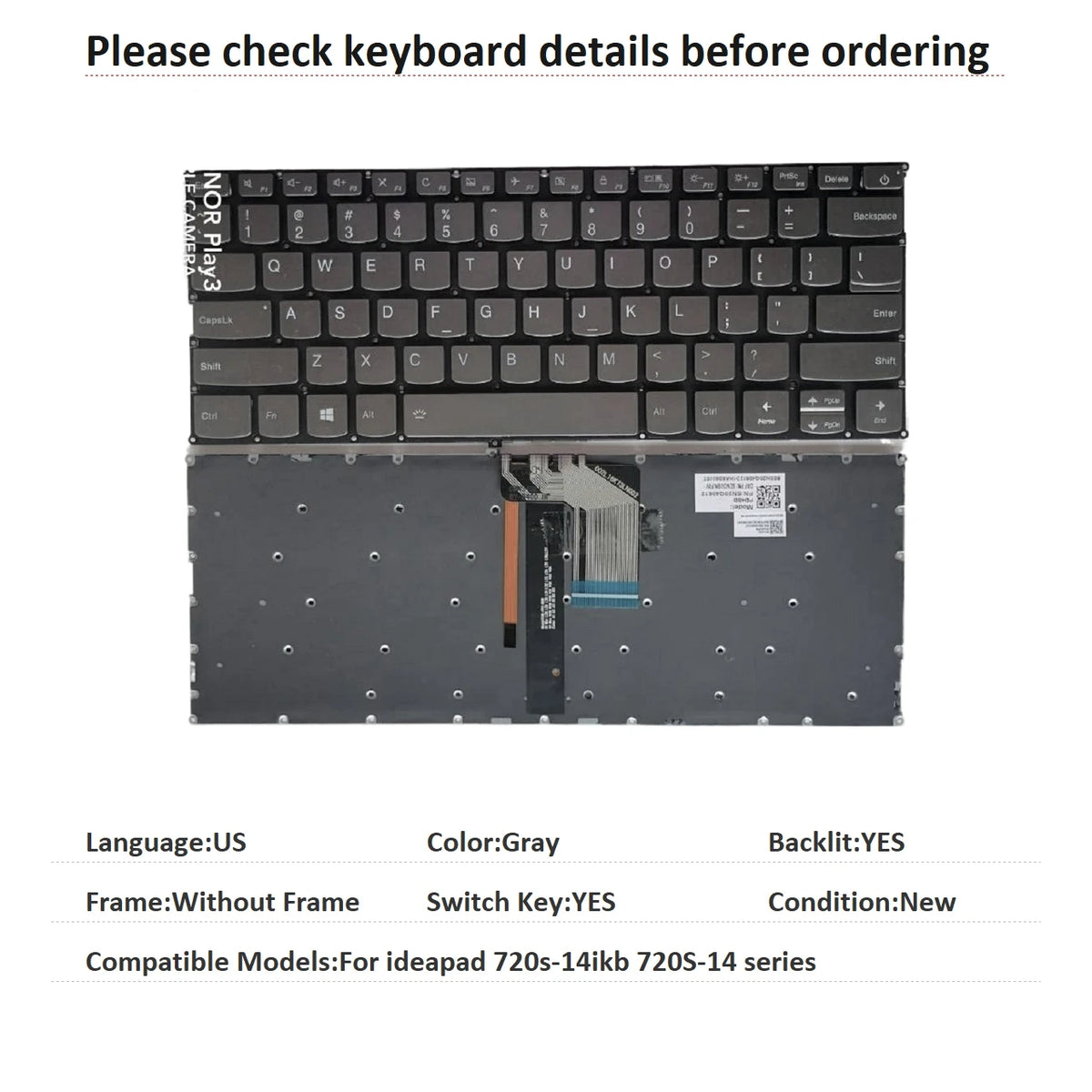 New US Spanish Language  Backlit Keyboard For Lenovo ideapad 720s-14ikb 720S-14 series Replacement Keyboard LCM16K8 SN20M62403 Lenovo laptop repair parts
