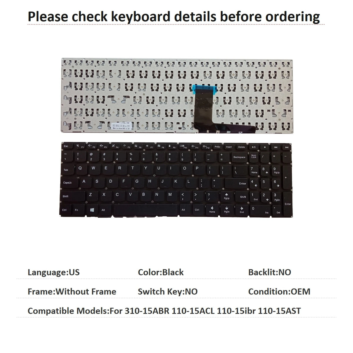 New US Russian Spanish Arab Brazil Language  Backlit Keyboard For Lenovo 310-15ABR 110-15ACL 110-15ibr 110-15AST Lenovo laptop repair parts