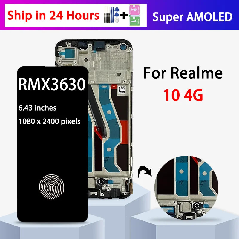 6.4 ”Super AMOLED For Oppo Realme 10 4G LCD Display Screen Touch Panel Digitizer For Realme10 4G Display RMX3630 Screen  Oppo phone repair parts