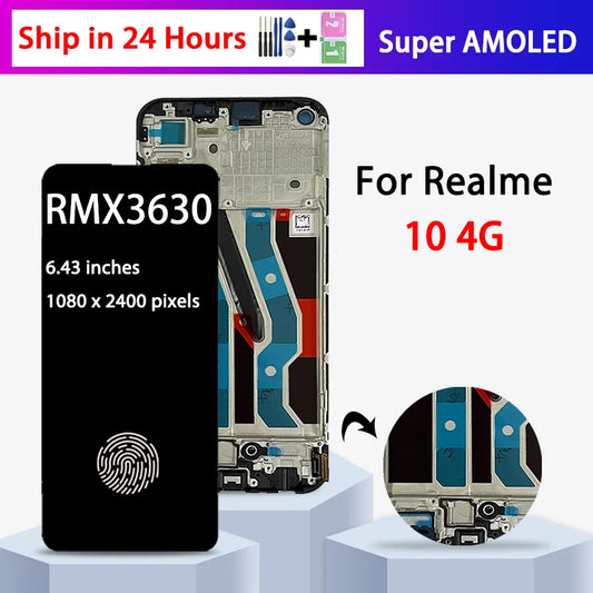6.4 ”Super AMOLED For Oppo Realme 10 4G LCD Display Screen Touch Panel Digitizer For Realme10 4G Display RMX3630 Screen  Oppo phone repair parts