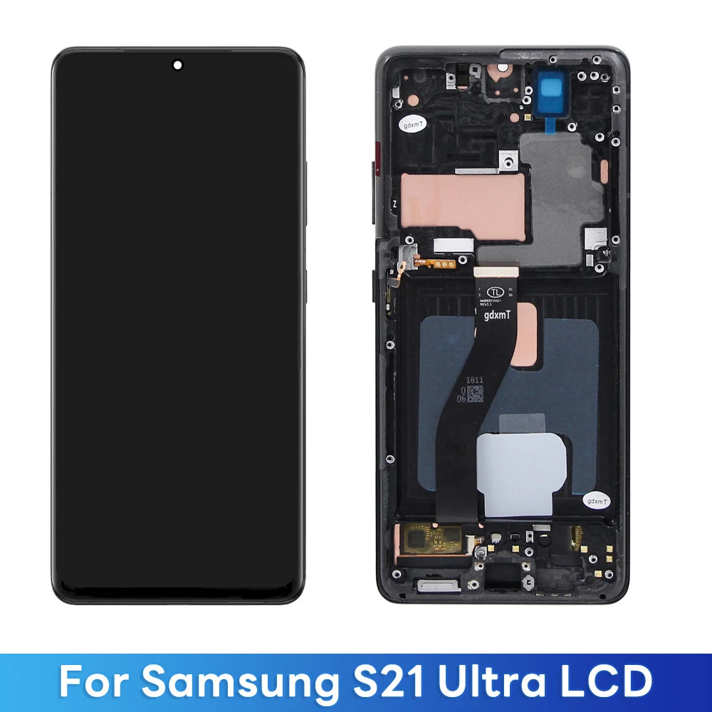 AMOLED with Frame S21 Ultra Screen for Samsung Galaxy S21 Ultra 5G G998B G998B/DS Lcd Display Touch Screen Digitizer Assembly ﻿ Samsung phone repair parts